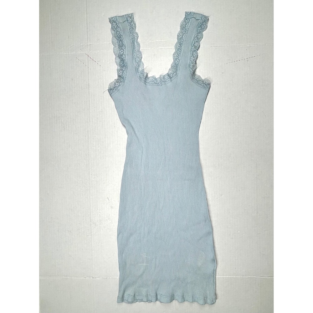 H&M Y2K Divided Baby Blue Ribbed Lace Trim‎ Tank Dress XS Bodycon